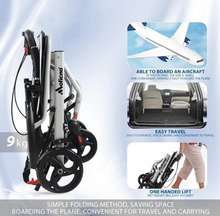 تحميل الصورة إلى عارض المعرض، Ultralight Transport Wheelchair, Folding Portable Boarding Travelling with Hand Brake-For Adults &amp; Seniors

