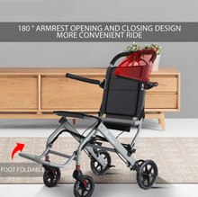 تحميل الصورة إلى عارض المعرض، Ultralight Transport Wheelchair, Folding Portable Boarding Travelling with Hand Brake-For Adults &amp; Seniors
