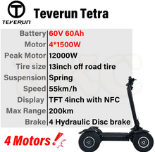 Load image into Gallery viewer, TEVERUN TETRA All Terrain 4x4 Off Road Electric Scooter 200km range 2024 NEW
