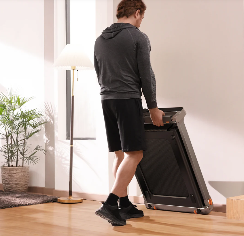 King Smith WalkingPad G1 Foldable Treadmill in its compact, double-folded state, highlighting its space-saving design for easy storage.