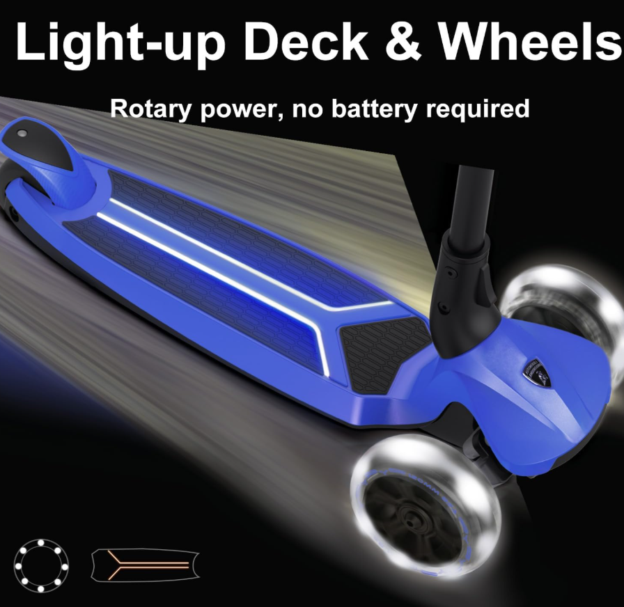 Lamborghini Kids Scooter for Ages 3-7, 3 Wheel Scooter with Light Up Wheels and LED Tray
