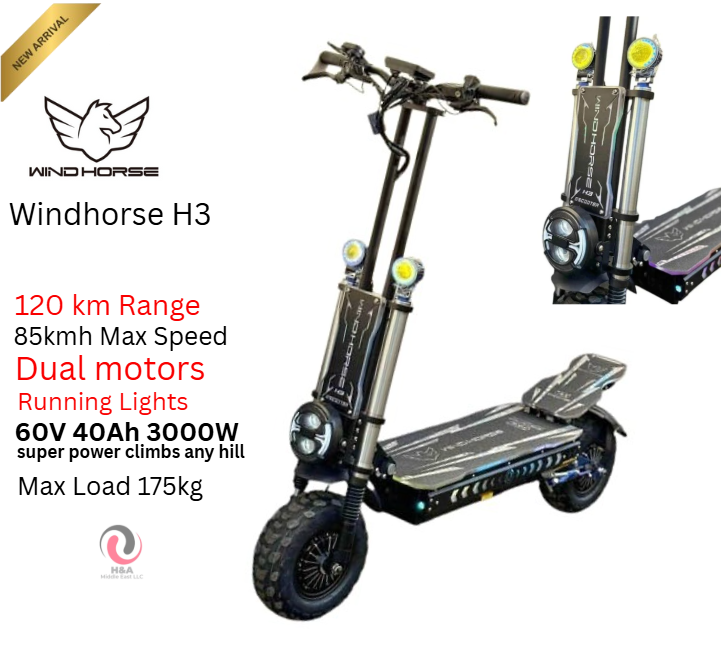Wind Horse H3 E Scooter 60V 40Ah 3000W Dual motor 120km Range