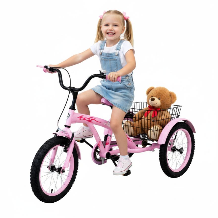 Cute Girl 3-Wheel Kids Outdoor Tricycle with Storage Basket Age 4-7 Years pink