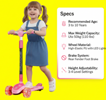 Load image into Gallery viewer, Kids Girls  3-Wheel Glow Manual Scooter Age 3-10
