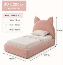 Load image into Gallery viewer, kids Dreamy Cat Ear Upholstered Bed with Soft Rounded Frame Single - Double size
