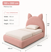 Load image into Gallery viewer, kids Dreamy Cat Ear Upholstered Bed with Soft Rounded Frame Single - Double size

