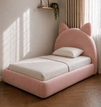 Load image into Gallery viewer, kids Dreamy Cat Ear Upholstered Bed with Soft Rounded Frame Single - Double size
