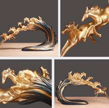 تحميل الصورة إلى عارض المعرض، Gold Horse Statue – Handmade Resin Home Décor
