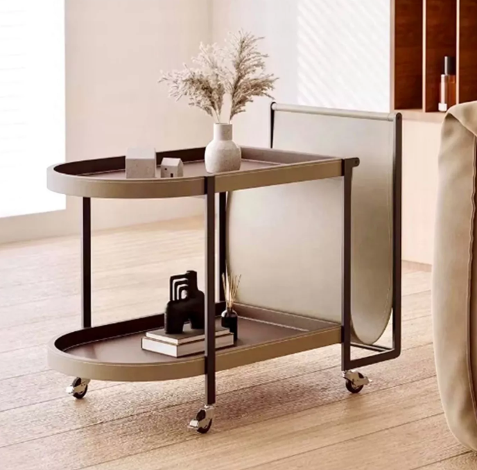 2-Tier Leather Top Coffee Table with Rolling Wheels – For Luxury Rooms