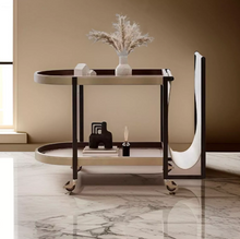 تحميل الصورة إلى عارض المعرض، 2-Tier Leather Top Coffee Table with Rolling Wheels – For Luxury Rooms
