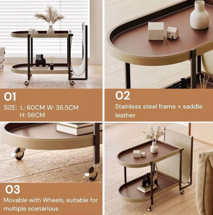 2-Tier Leather Top Coffee Table with Rolling Wheels – For Luxury Rooms