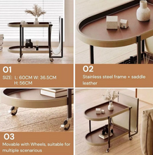 تحميل الصورة إلى عارض المعرض، 2-Tier Leather Top Coffee Table with Rolling Wheels – For Luxury Rooms
