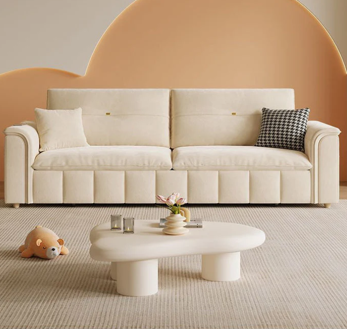 Sofa Bed with Pull-Out Design, Storage Box, Side Pockets & USB Port