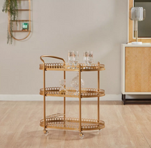 Load image into Gallery viewer, Modern Serving Trolley For Storage With Three Oval Shelves And Lockable Wheels
