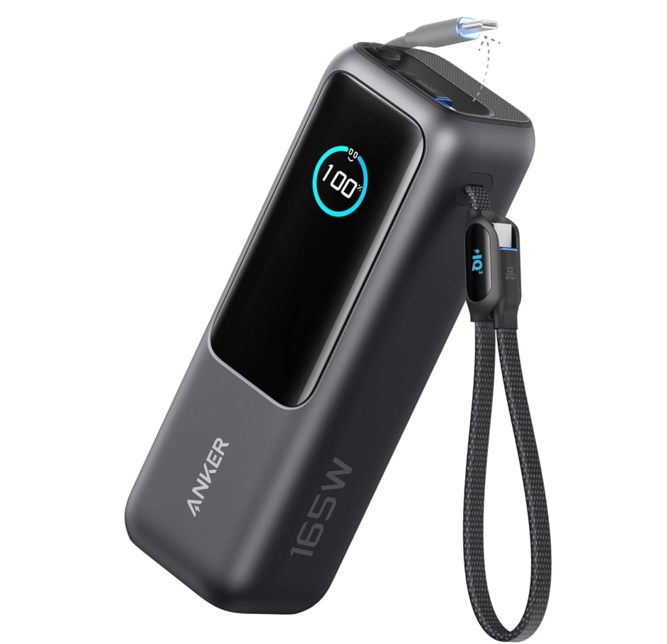 Anker 25,000mAh 165W Ultra-Fast Power Bank with Built-In Retractable Cables – Dual Laptop Charging Portable Battery Pack