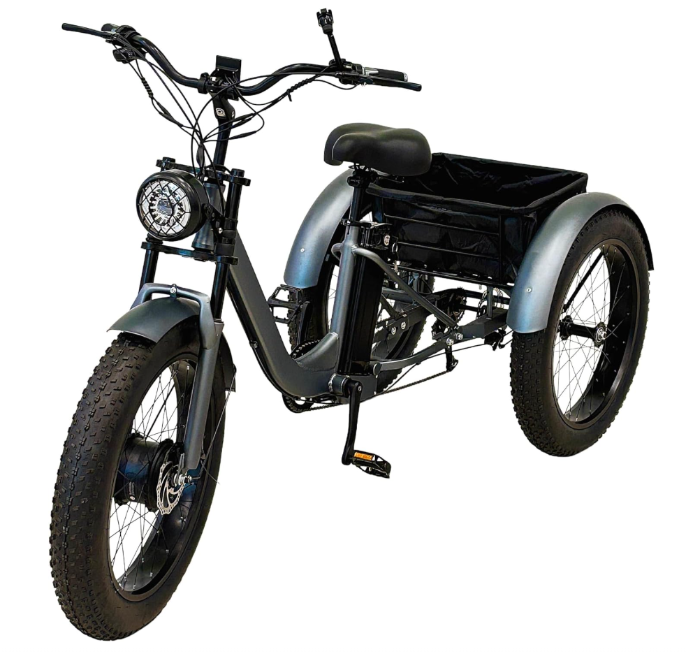 Fat tire Harley Electric Tricycle with 24inch tires removable battery rear storage