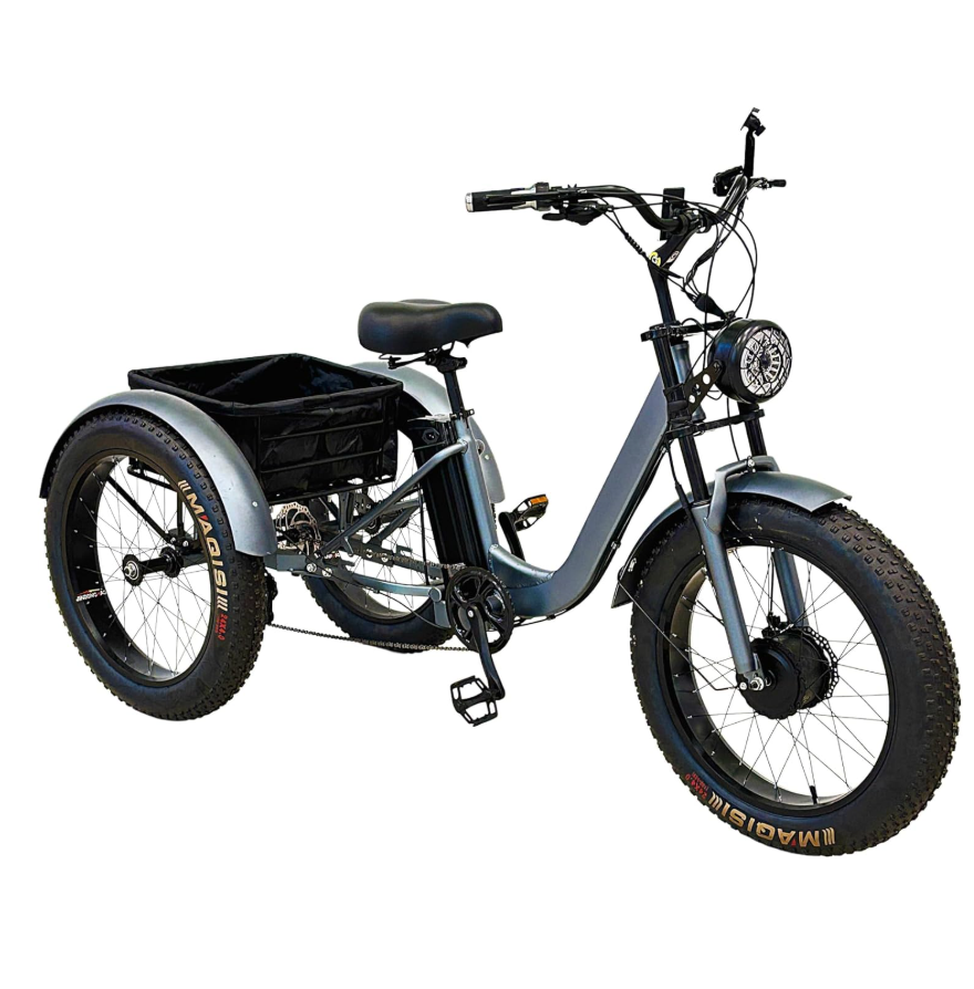Fat tire Harley Electric Tricycle with 24inch tires removable battery rear storage