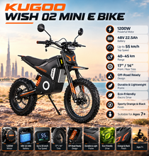 تحميل الصورة إلى عارض المعرض، Kugoo Wish 02 Mini Electric Dirt Bike 48V 22.5Ah 1200W For kids Teens Age 7+
