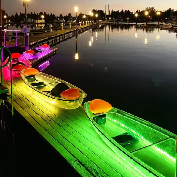 Lighting Transparent 2-Person Kayak Canoe Rowing Kayak Boats Day night Use Transparent Canoe Kayak