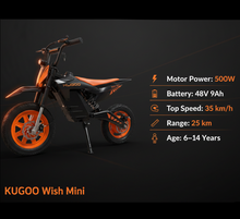 Load image into Gallery viewer, Kugoo wish mini monster bike for kids 48V 9Ah 500W Age 6-14 Years
