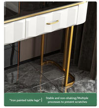 تحميل الصورة إلى عارض المعرض، Modern Glass Smart Dressing Table, featuring a smart mirror, wireless charging side table &amp; stool
