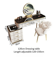 تحميل الصورة إلى عارض المعرض، Modern Glass Smart Dressing Table, featuring a smart mirror, wireless charging side table &amp; stool
