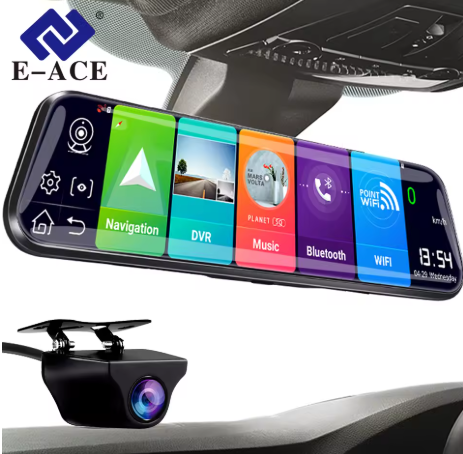 E-ACE D13 4G Car DVR 10 Inch Mirror Dash Cam Android 8.1 GPS Navigation Car Camera