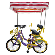 تحميل الصورة إلى عارض المعرض، Surrey Quadricycle paddle driving Tandem Bike with two seats canopy roof
