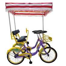 تحميل الصورة إلى عارض المعرض، Surrey Quadricycle paddle driving Tandem Bike with two seats canopy roof
