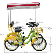 تحميل الصورة إلى عارض المعرض، Surrey Quadricycle paddle driving Tandem Bike with two seats canopy roof
