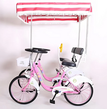 تحميل الصورة إلى عارض المعرض، Surrey Quadricycle paddle driving Tandem Bike with two seats canopy roof

