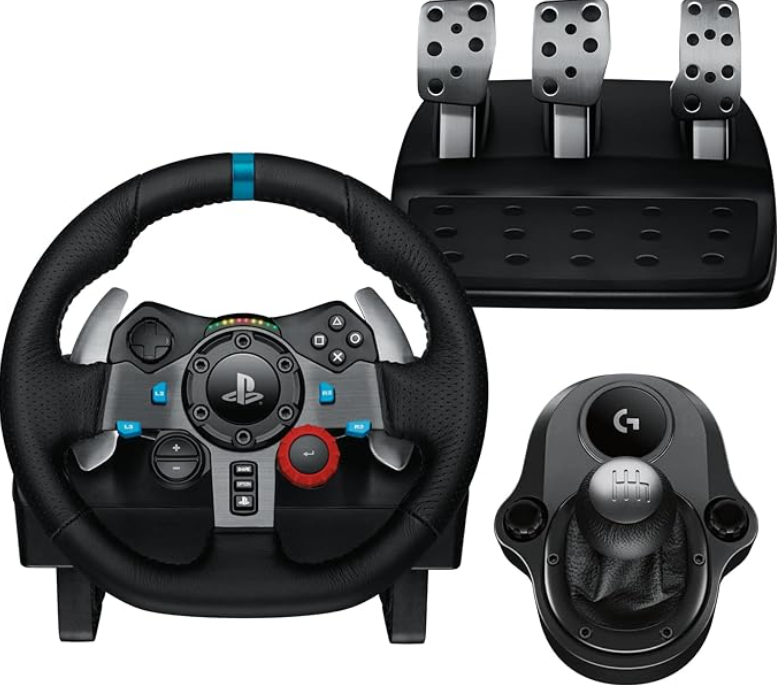 Driving Force Racing Wheel And Floor Pedals, Real Force Feedback, Leather Steering Wheel Cover