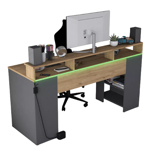 Gaming Desk with LED Color-Changing Shelf, Computer Desk