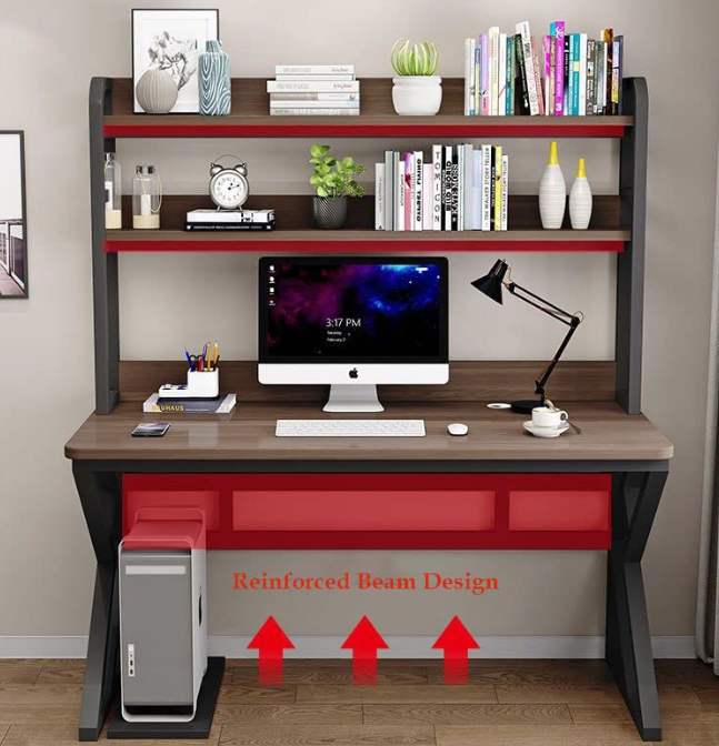 Executive Industrial Computer Desk, Gaming Desk Metal and Wood, Home or Office Desk, with Storage Shelves