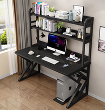 Load image into Gallery viewer, Executive Industrial Computer Desk, Gaming Desk Metal and Wood, Home or Office Desk, with Storage Shelves

