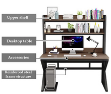 Load image into Gallery viewer, Executive Industrial Computer Desk, Gaming Desk Metal and Wood, Home or Office Desk, with Storage Shelves
