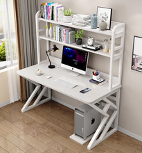Load image into Gallery viewer, Executive Industrial Computer Desk, Gaming Desk Metal and Wood, Home or Office Desk, with Storage Shelves
