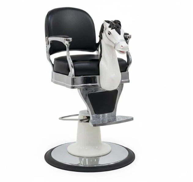 children's Horse Salon Chair – Fun Kids Barber Chair with Chrome Base (Black)