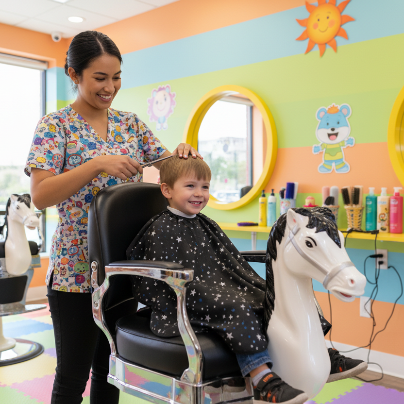 children's Horse Salon Chair – Fun Kids Barber Chair with Chrome Base (Black)