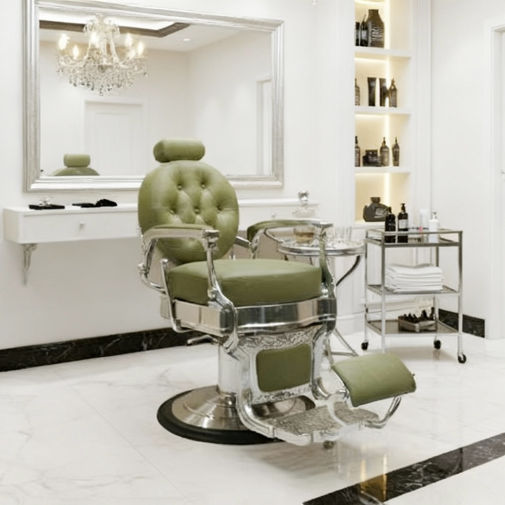 Salon Professional Barber Gents Cutting Chair – Green & Silver