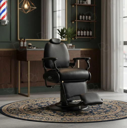 Professional Gents Barber Chair – Black Reclining Hydraulic Salon Chair