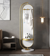 Load image into Gallery viewer, Luxury Oval Full-Length Rotatable Mirror with Coat Hanger – Gold Finish
