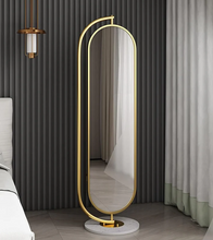 Load image into Gallery viewer, Luxury Oval Full-Length Rotatable Mirror with Coat Hanger – Gold Finish
