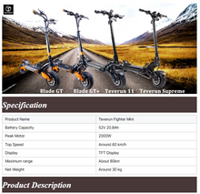 Load image into Gallery viewer, TEVERUN Fighter Mini Electric Scooter 52V 20Ah 1000W Dual Motor 60kmh Max speed
