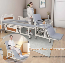 Load image into Gallery viewer, Electric Manual Home Nursing Bed with Built-in Wheelchair
