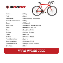 Load image into Gallery viewer, Mogoo Rapid 700C Road Bike | 14 Speed Shimano Drivetrain | Lightweight Aluminum Alloy Frame Kenda Tires
