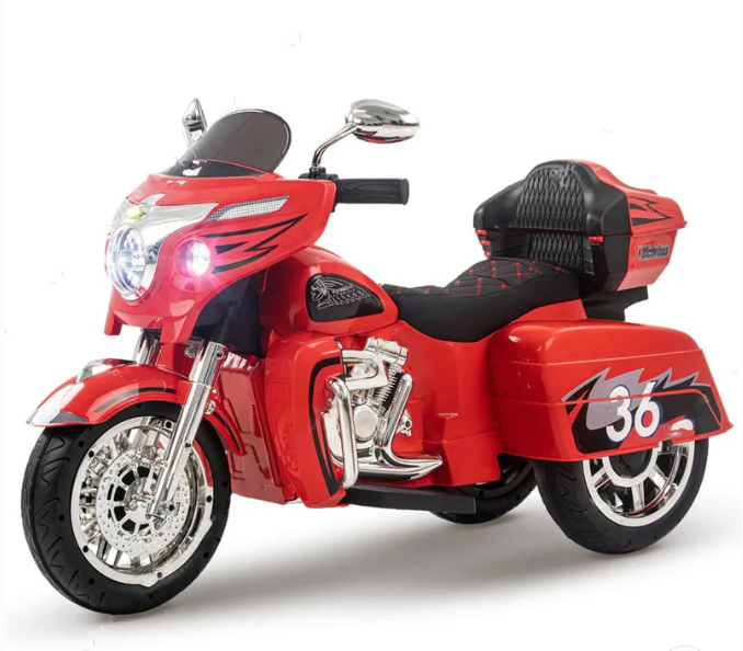 Harley-Style Tri Glide Kids Ride-On Motorcycle with 3 Wheels and Hand Throttle - Age 3-6