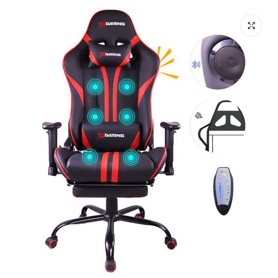 AM503 Ultimate Gaming and Massage Chair with Bluetooth Speaker and Footrest