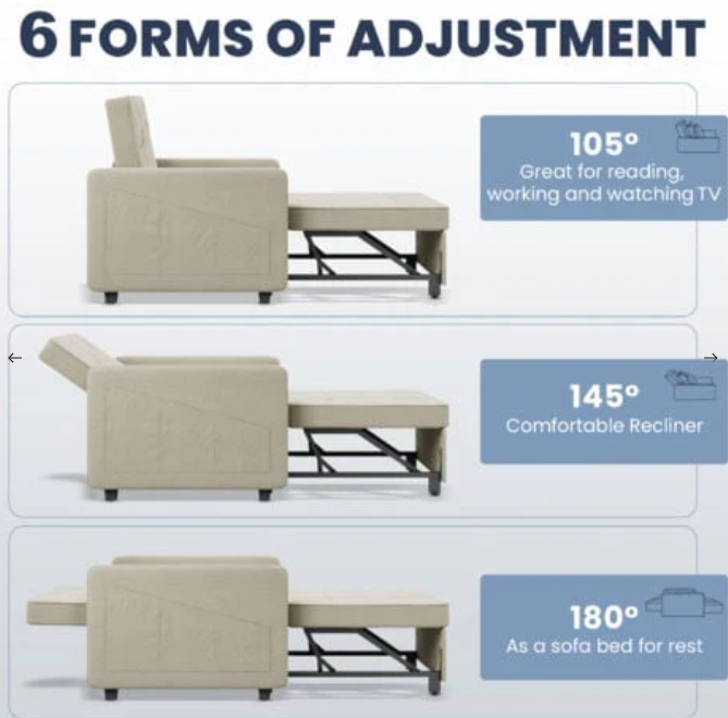 Single Multifunctional Furniture 3-in-1 Chair – Sofa Bed, and Lounge Chair with Pillow