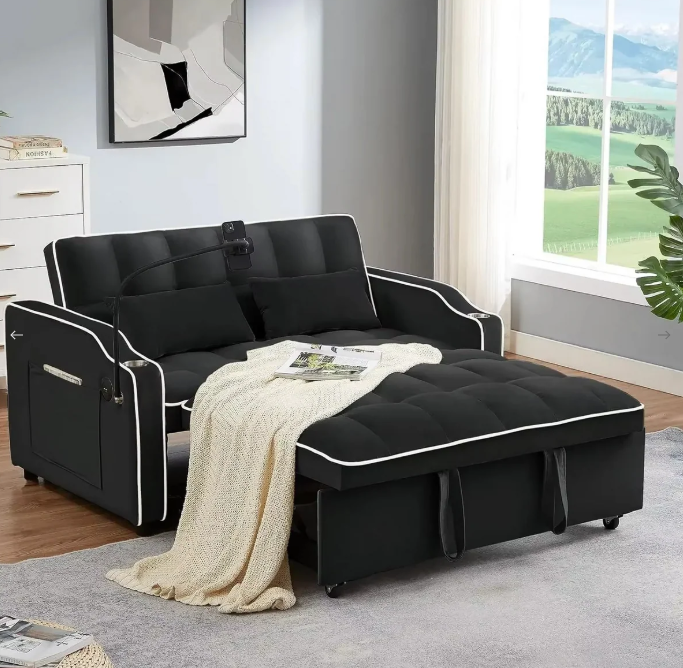 Sleeper Sofa Couch Bed 3 in 1 , Velvet Convertible Loveseat Sleeper Sofa Bed, Pull Out Sofa Bed With USB Port